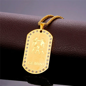 Gemini necklace for men, zodiac pendant