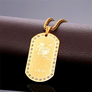 Leo necklace for men, zodiac pendant