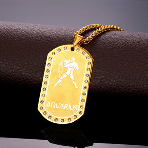 Aquarius necklace for men, zodiac pendant