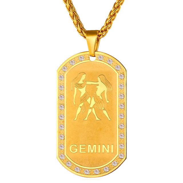 Mens zodiac jewelry, Gemini necklace