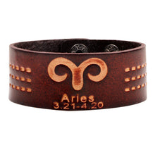 Leather strap bracelet, mens zodiac bracelets, aries