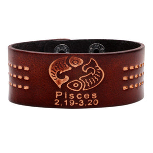 Leather strap bracelet, mens zodiac bracelets, pisces