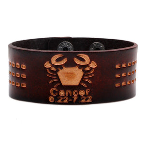 Leather strap bracelet, mens zodiac bracelets, cancer