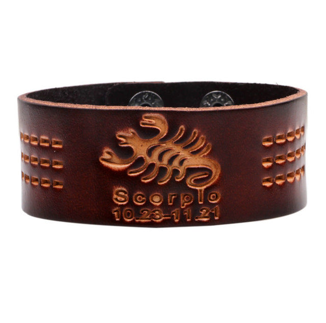 Leather strap bracelet, mens zodiac bracelets, scorpio