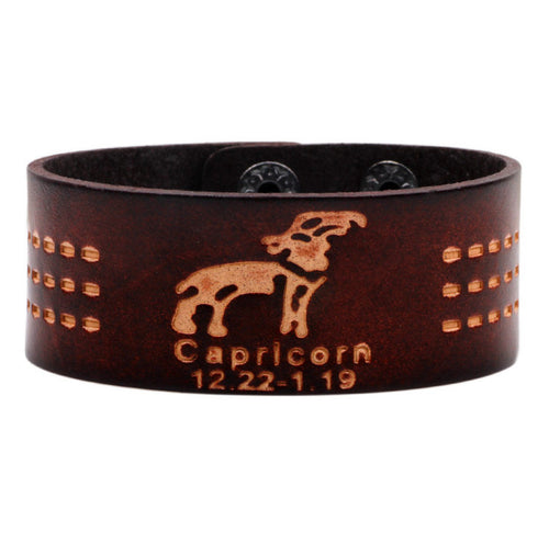 Leather strap bracelet, mens zodiac bracelets, capricorn