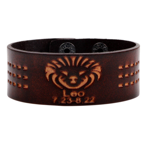 Leather strap bracelet, mens zodiac bracelets, leo