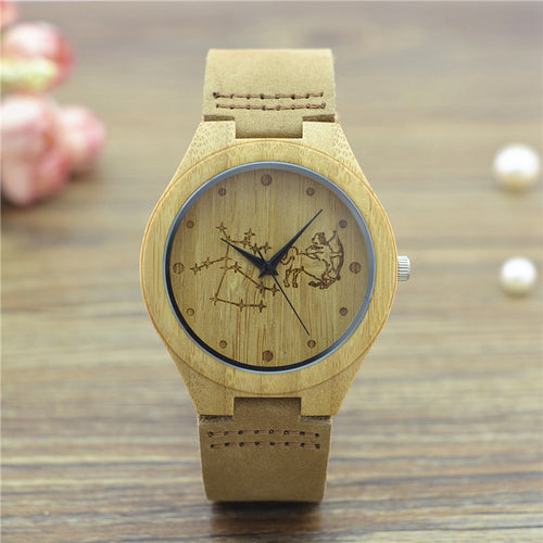 Natural Bamboo Wooden Wrist Watch - Sagittarius Engraved