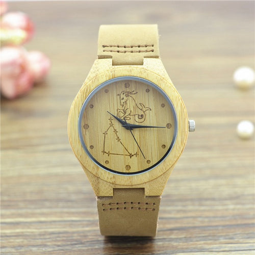 Natural Bamboo Wooden Wrist Watch - Capricorn Engraved