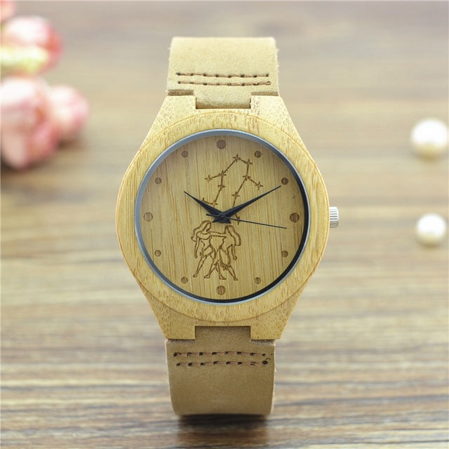 Natural Bamboo Wooden Wrist Watch - Gemini Engraved
