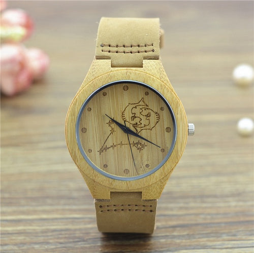 Natural Bamboo Wooden Wrist Watch - Pisces Engraved