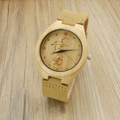 Natural Bamboo Wooden Wrist Watch - Leo Engraved
