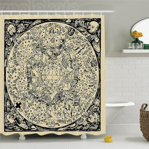 Esoteric Planetary Celestial Shower Curtain – Old Style Mystic Astronomy Room Décor
